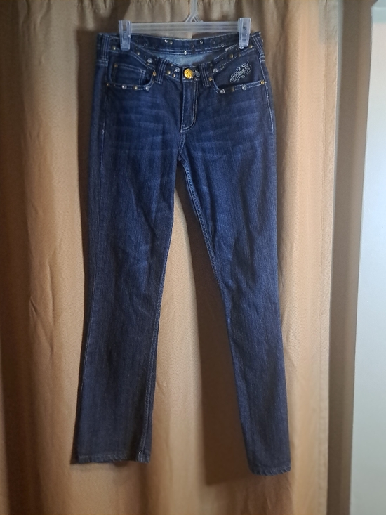 Denim - Women's Skinny Jeans in Dark Indigo with Stud Detail